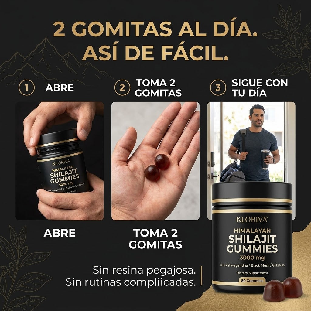 Kloriva™ Gomitas de Shilajit del Himalaya | Vitalidad masculina en 2 gomitas al día.