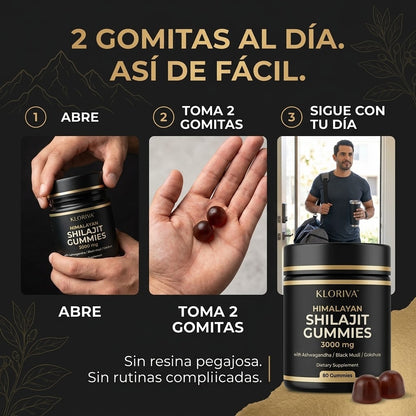 Kloriva™ Gomitas de Shilajit del Himalaya | Vitalidad masculina en 2 gomitas al día.