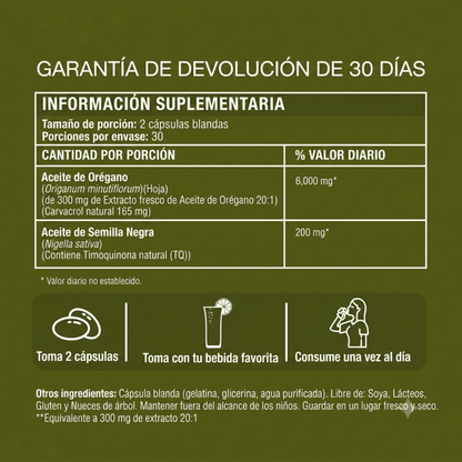 Aceite de Orégano + Semilla Negra 6,000 mg — Sin Ardor - Kloriva