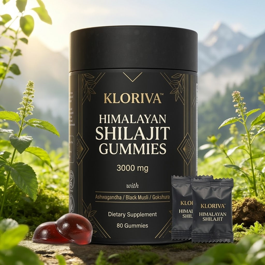 Kloriva™ Gomitas de Shilajit del Himalaya | Vitalidad masculina en 2 gomitas al día.