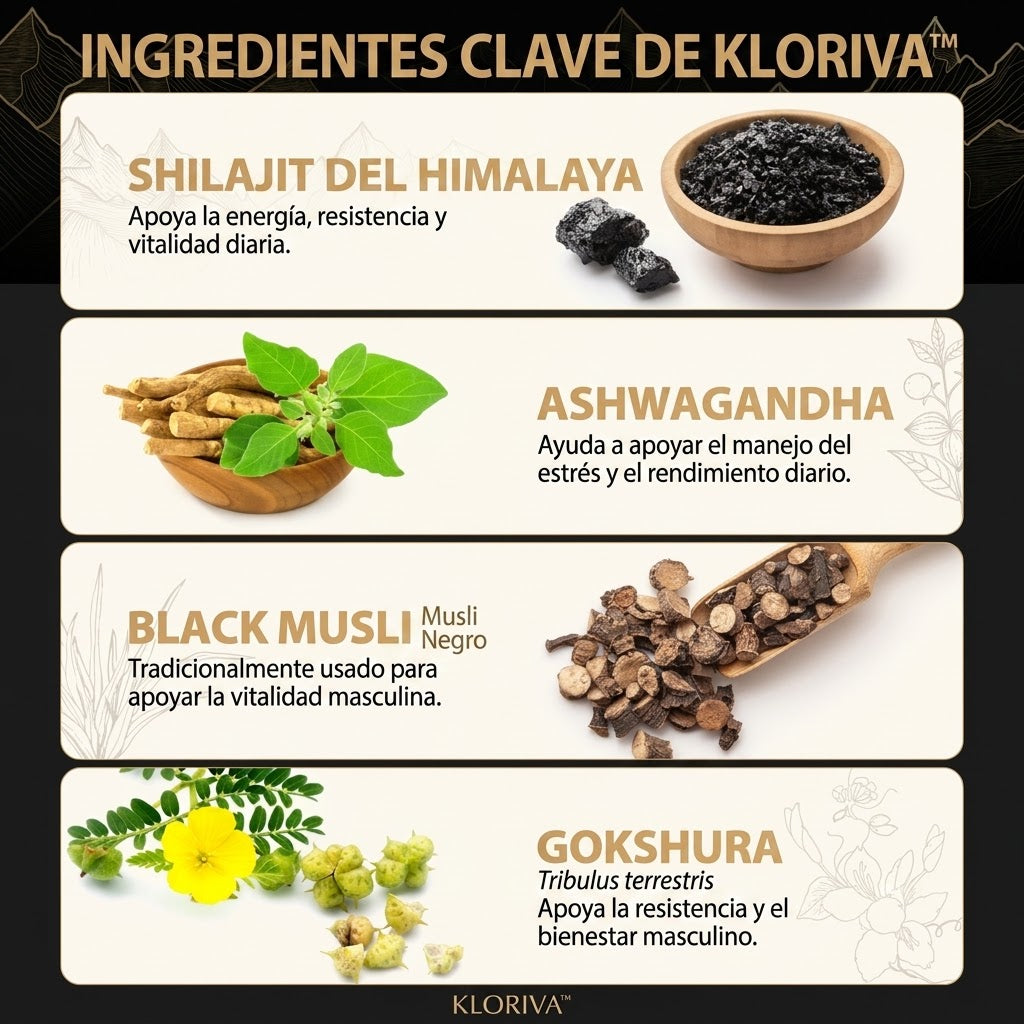 Kloriva™ Gomitas de Shilajit del Himalaya | Vitalidad masculina en 2 gomitas al día.