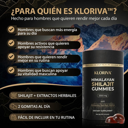 Kloriva™ Gomitas de Shilajit del Himalaya | Vitalidad masculina en 2 gomitas al día.